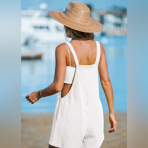 White Square Neck Sleeveless Pocket Pinafore Romper. Size L (US 12) NWT - Picture 3 of 4